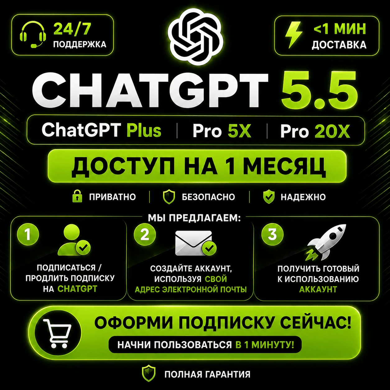 ChatGPT 5.5 Plus & Pro (5x–20x) 1-месячный доступ с полным доступом к Ultimate Codex