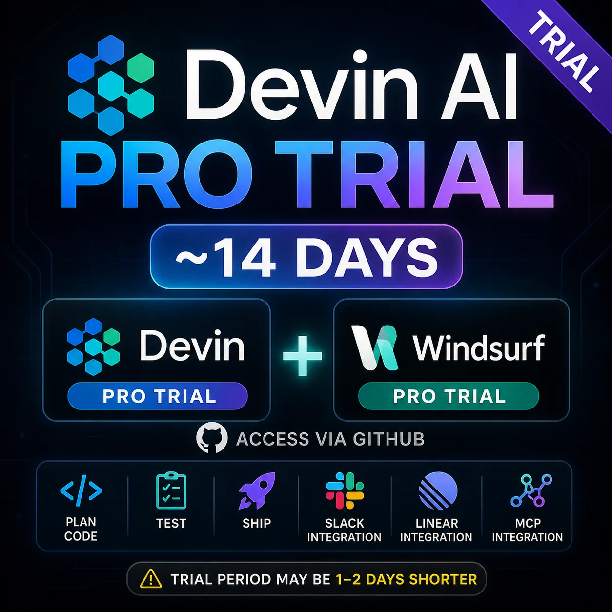 Devin AI PRO Trial 14 дней | + Windsurf PRO Trial | Opus 4.7+GPT5.5 | АВТОВЫДАЧА