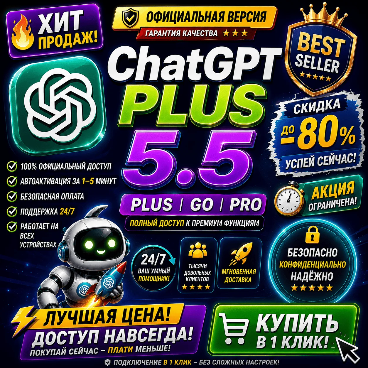 ChatGPT Plus 5.5 | PRO | Активация / Продление / Готовый аккаунт  Мгновенная доставкa