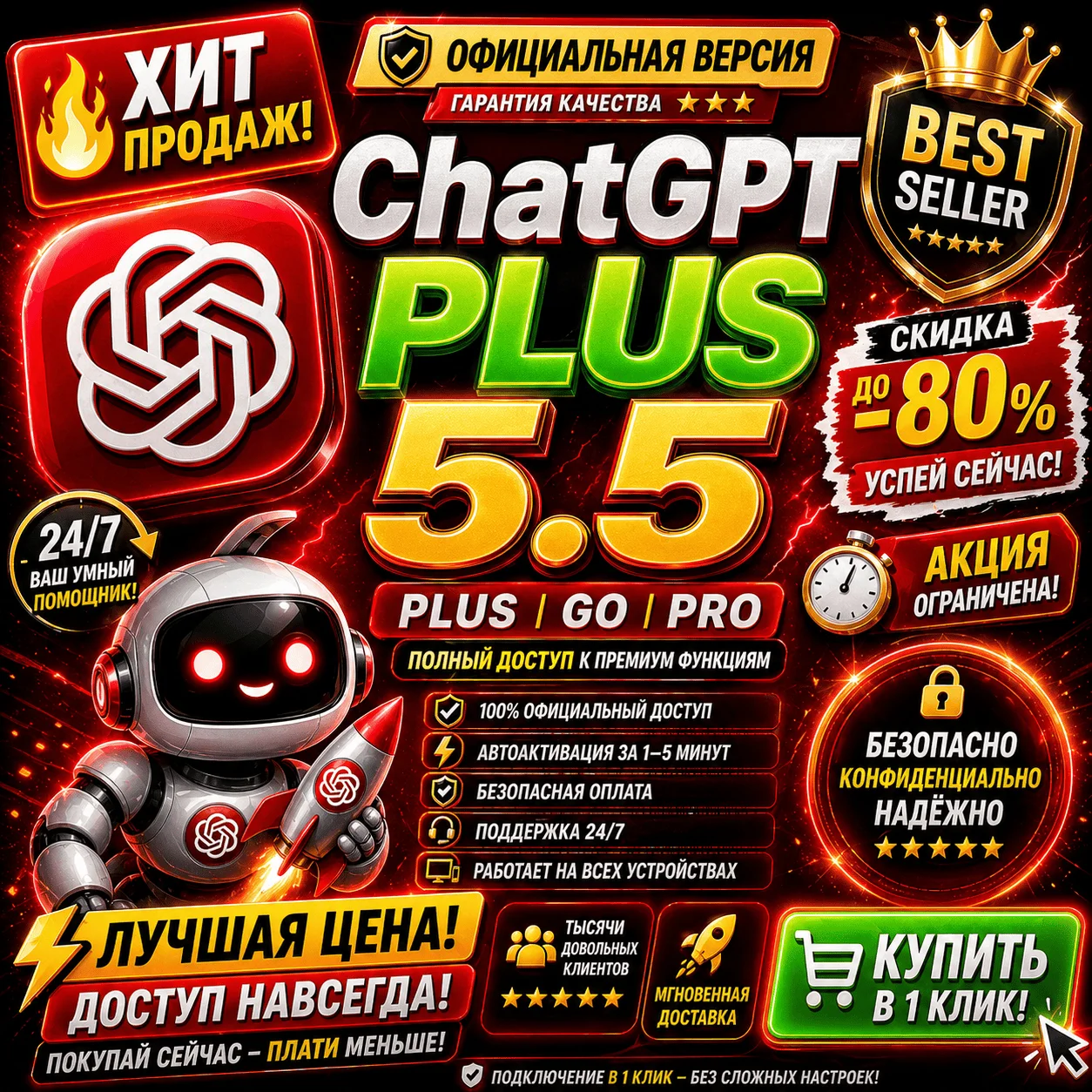 ChatGPT Plus 5.5 | PRO | Активация / Продление / Готовый аккаунт  Мгновенная доставкa