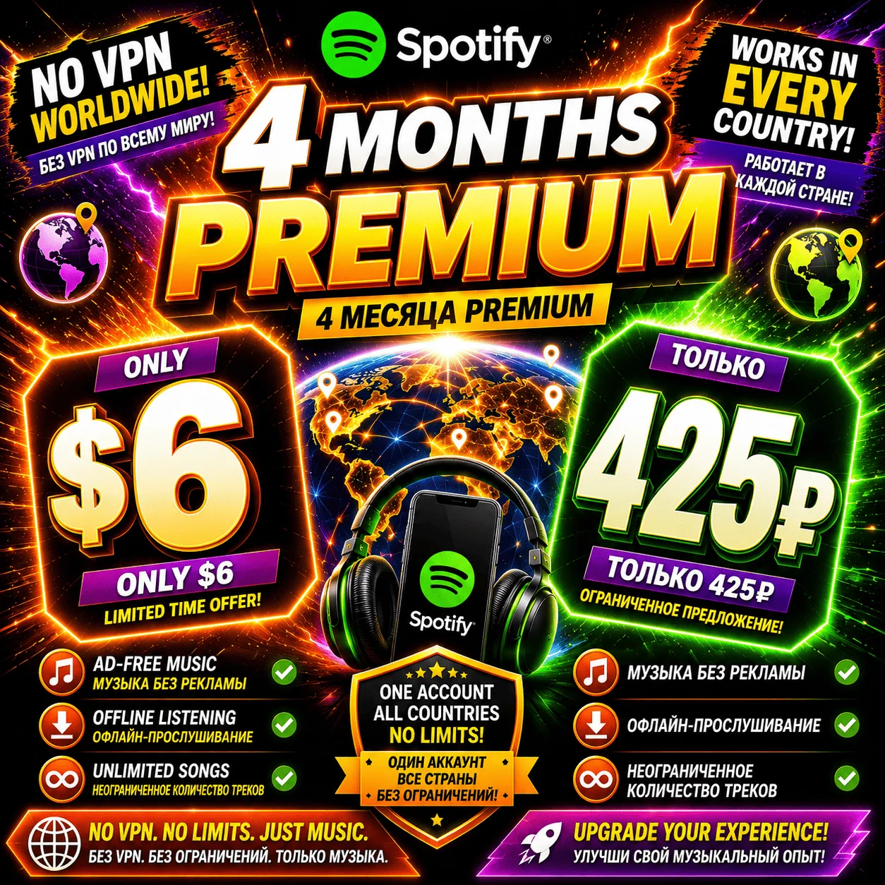 SPOTIFY PREMIUM INDIVIDUAL – 4 МЕСЯЦ + ГАРАНТИЯ  | ГЛОБАЛЬНЫЙ